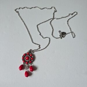 Charming Charlie Red and Silver Beaded Necklace